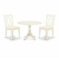 3-Piece Linen White Finish Solid Wood Top - Dining Room Set - Seats 4
