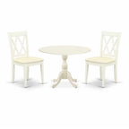 3-Piece Linen White Finish Solid Wood Top - Dining Room Set - Seats 4