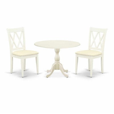 3-Piece Linen White Finish Solid Wood Top - Dining Room Set - Seats 4