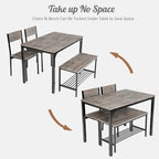 Costway 4pcs Dining Table Set Rustic Desk 2 Chairs & Bench w/ Storage Rack