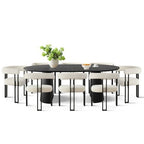 Expandable Round to Oval Dining Table Set with 8 Velvet Chairs, 3-in-1 Pedestal Dining Set, Seats 4 to 8, Modern Dining Room Set-Panipeachy