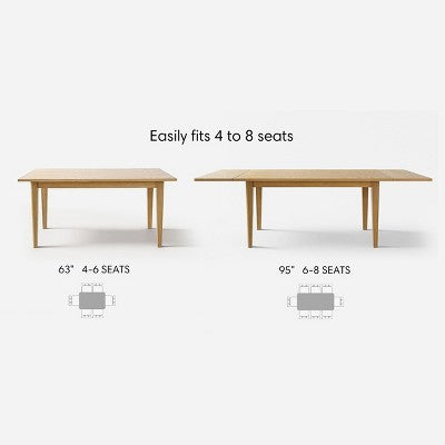 Expandable Dining Table Set for 8, Rectangular Table with Removable Leaves and Armless Linen Chairs, Featuring Solid Wood Legs-Panipeachy