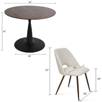 5 Piece Dining Set for 4 Round Walunut Dining Table with Metal Pedestal Base + 4 Upholstered Armless Chairs for Dining Room,Kitchen-Panipeachy