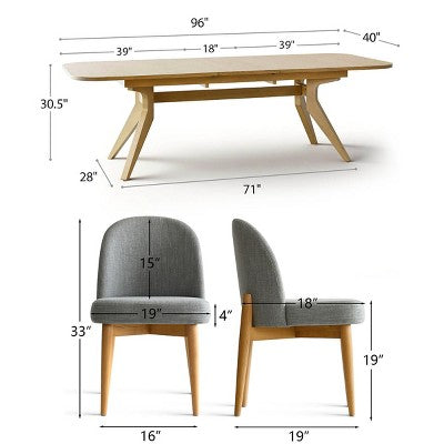 9-Piece Dining Set for 8, Extendable Trestle Base Table with Upholstered Chairs Featuring Solid Wood Legs-Panipeachy