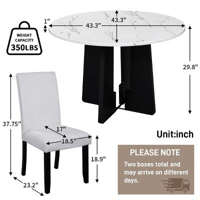 5-piece Round Dining Table Set Dining Set with 4 Upholstered Chairs for Dining Room, Kitchen and Living room, Beige/Black/Gray/White-ModernLuxe