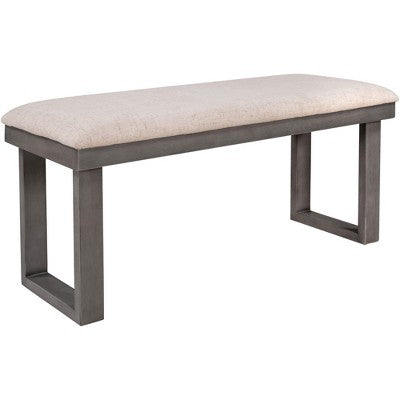 Farmhouse 6 Pieces Dining Table Set with Bench, Wood Rectangle Table and 4 Upholstered Chairs for Kitchen, Gray