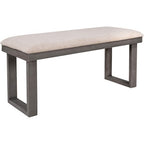 Farmhouse 6 Pieces Dining Table Set with Bench, Wood Rectangle Table and 4 Upholstered Chairs for Kitchen, Gray