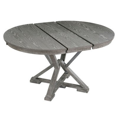 Farmhouse Extendable Round Dining Set for 4, Kitchen Dining Table Set with 4 Upholstered Dining Chairs for Dining Room