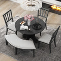 GDFStudio Agnes 5 Piece Rustic Round Dining Set with Upholstered Chairs and Curved Bench