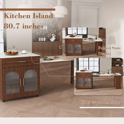 GDFStudio Malthus 80-Inch Expandable Kitchen Island Dining Set with 4 Solid Wood Chairs