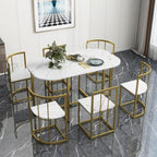 Modern Marble Dining Table Set for 6 with Metal Frame, Rectangular Marble Sticker Table and 6 Chairs for Dining Room Kitchen