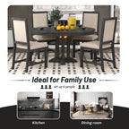 Farmhouse 5 Piece Kitchen Dining Set for 4, Solid Wood Extendable Round Dining Table Set and 4 Upholstered Chairs for Kitchen