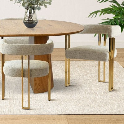 47-83 Extendable Dining Table Set for 6, Natural Wood-Tone Table and 6 Upholstered Chenille Dining Chairs with Metal Legs-Panipeachy
