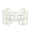 Dining Table Set for 4 - 5 Piece Round Kitchen Table with Chairs - Old World Charm - 42 Inch - Linen White