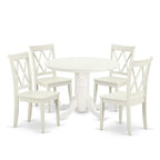 Dining Table Set for 4 - 5 Piece Round Kitchen Table with Chairs - Old World Charm - 42 Inch - Linen White