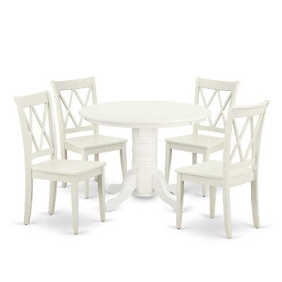 Dining Table Set for 4 - 5 Piece Round Kitchen Table with Chairs - Old World Charm - 42 Inch - Linen White