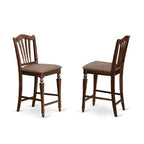 Counter Height Dining Set - 3 Piece Table & Chairs - Linen Upholstered Pub Table - 36x36 Inch Mahogany