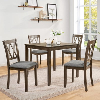 GDFStudio Andrea Modern Wood and Fabric 5 Piece Dining Set with Cross-Back