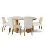 47-83 Extendable Dining Table Set for 6, Natural Wood-Tone Table and 6 Linen Armless Chairs with Solid Wood Legs for Dining Room-Panipeachy