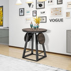 Costway 3-Piece Bar Table Set Round Pub Dining Table & 2 Foldable Stools w/ Metal Frame