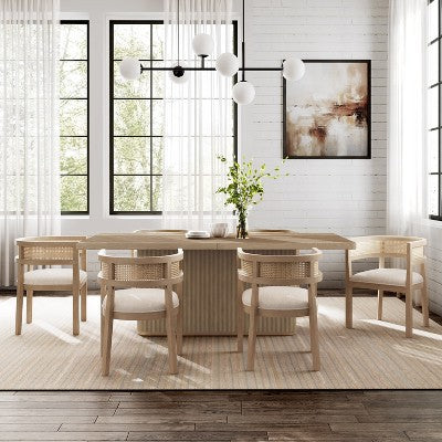 Christopher Knight Home Kassadin Farmhouse 7 Piece Dining Set with Rubberwood Upholstered Rattan Chairs
