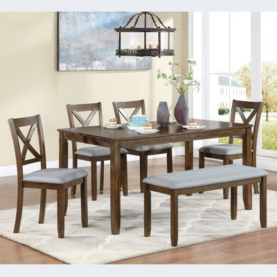 sumyeg 6 Piece Wooden Dining Table Set with Table, 4 Upholstered Chairs and Bench