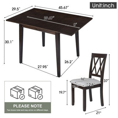 3 Piece Expandable Dining Set with 2 Upholstered Chairs, Wood Dining Table with Drop Leaf for Small Place