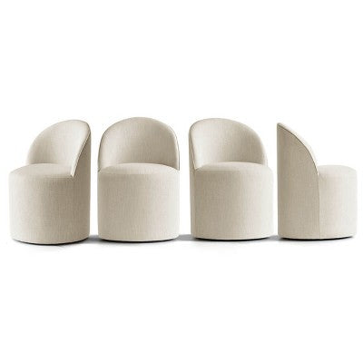 Dining Table Set for 4, Upholstered Barrel Chair with Castors and Round Pedestal Table for Kitchen or Breakfast Nook-Panipeachy