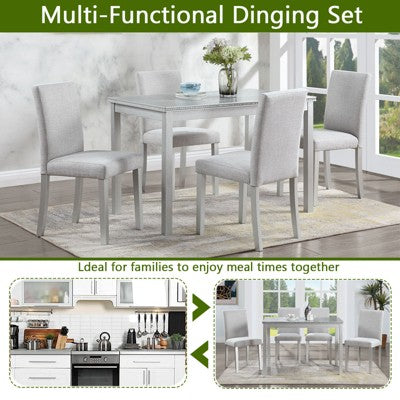 GDFStudio Galen Farmhouse 5-Piece Dining Set with Wooden Rectangular Table and 4 Upholstered Chairs
