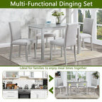 GDFStudio Galen Farmhouse 5-Piece Dining Set with Wooden Rectangular Table and 4 Upholstered Chairs