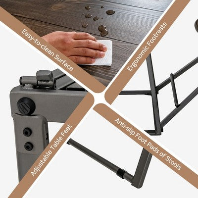 Costway 3-Piece Bar Table Set Round Pub Dining Table & 2 Foldable Stools w/ Metal Frame
