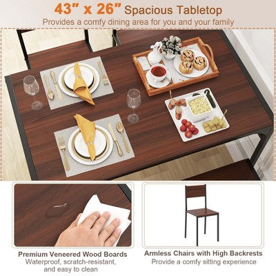 Costway Dining Table Set for 4 Rectangular Table with 2 Chairs, 1 Bench, Storage Racks Rustic Brown/Gray/Brown