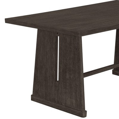 ModernLuxe 6-Piece Rustic Farmhouse Dining Set, Oak Veneer Dining Table with Trapezoid Legs, 4 Linen Upholstered Chairs+1 Bench