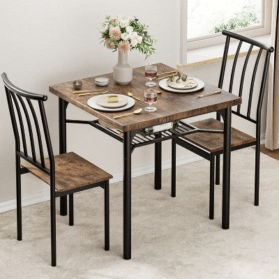 5 Piece Dining Table Set for 4 with Storage Rack, Metal and Wood Rectangular Dining Room Table Set for Kitchen, Dining Room, Dinette,Rustic Brown