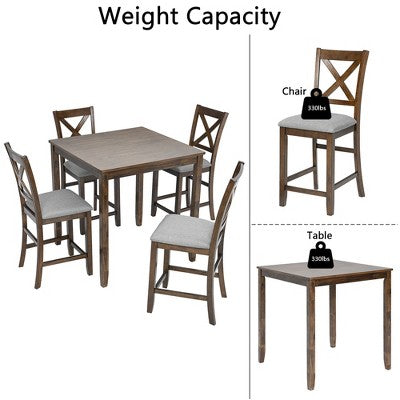 CLIHOME 5 Pieces Dining Table Set, Set for 4 Wooden Kitchen Dining Square Table Set with Square Table and 4 Upholstered Chairs