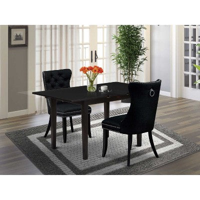 HomeStock 3-Pc Black Finish Rectangular Solid Wood Top with Butterfly Leaf Dining Table Set