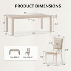 Modern Dining Set - 80 Table + 6 Cushioned Chairs, Solid Wood Frame, 400lbs Table Capacity, Easy Assembly