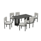 7 Piece Farmhouse Dining Table Set Dining Set for 6, 60 Kitchen Table Set with 6 Upholstered Dining Chairs - ModernLuxe