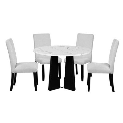 5-piece Round Dining Table Set Dining Set with 4 Upholstered Chairs for Dining Room, Kitchen and Living room, Beige/Black/Gray/White-ModernLuxe