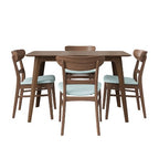 Small Space Dining Set for 4, 5 Pieces Rectangular Solid Wood Table Set with 4 Upholstered Chairs for Kitchen, Mint,Walnut