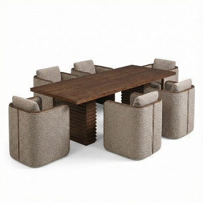 Christopher Knight Home Yao Modern 7 Piece Dining Set with Rectangular Table and 6 Rubberwood Upholstered Chairs