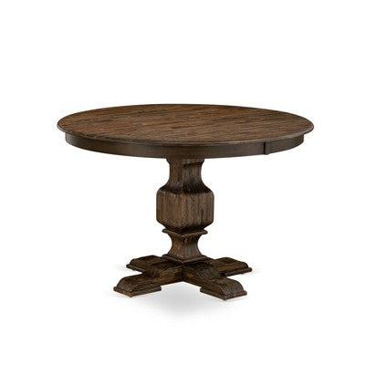 Round Dining Table Set With 6 Chairs Linen Fabric Parsons Style Dining Set