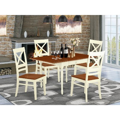 HomeStock Real Wood Dining Table Set Buttermilk Cherry Finish Modern