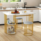 Costway 3 Piece Dining Table Set w/ 2 Stools 2-tier Storage Shelf Upholstered Seat