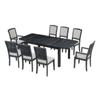 9 Pieces Extendable Dining Table Set for 6, Rectangular Kitchen Dining Table with Removable Leaf and 6 Armless Chairs and 2 Arm Chairs