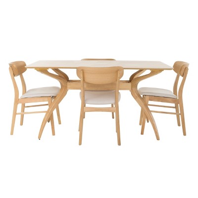 Christopher Knight Home Fausett Mid Century Modern Fabric Upholstered Wood 5 Piece Dining Set