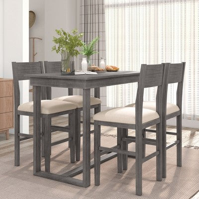 5-Piece Farmhouse Counter Height Dining Table Set with 1 Rectangular Dining Table and 4 Dining Chairs for Small Places - ModernLuxe