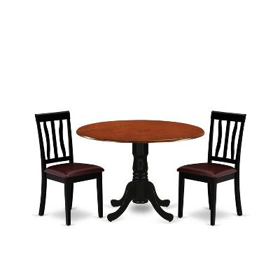 Kitchen Dining Set - Round Table with 2 Wood Chairs - Modern Dining Room Furniture