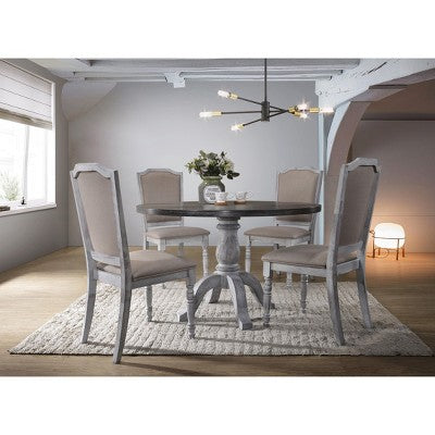 Roundhill Furniture Iris Wood Dining Set, Weathered White, 5-Piece