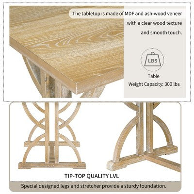 6 PCS Retro Dining Table Set, Rectangular Table with Unique Legs and Upholstered Chairs-ModernLuxe